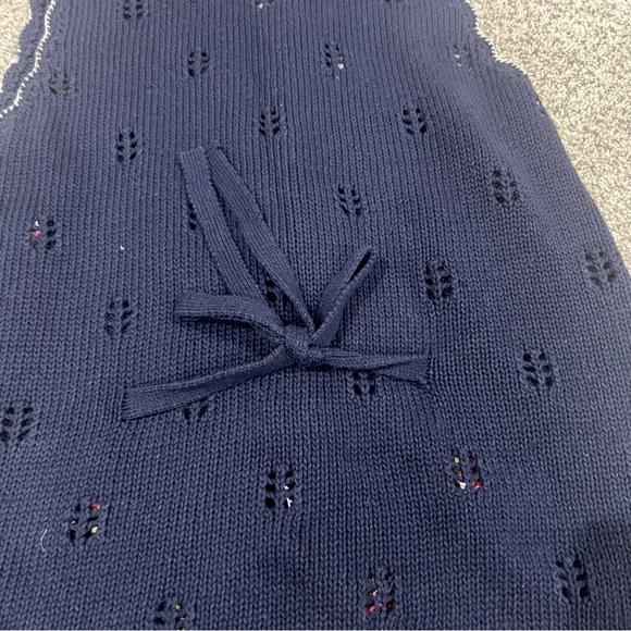 Bechamel Hand knit Cotton Ramie Cardigan Vest Sweater Blue Floral Women’s Size L - Picture 7 of 8